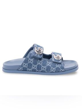 GUCCI GG logo double strap denim slides sandals